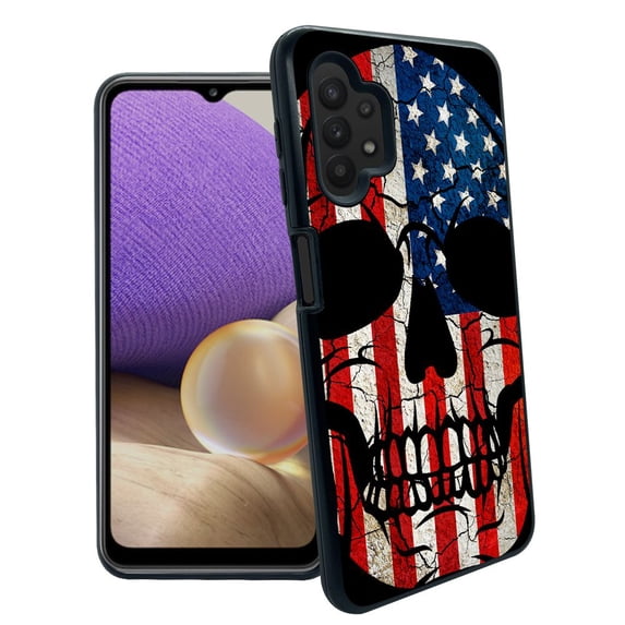 ANJ+ Slim Dual Layer Hybrid Case + Tempered Glass Cover for Samsung Galaxy S32 5G - American Skull