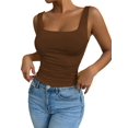 thumbnail image 3 of Women'S Summer Sleeveless Square Neck Tank Top Ruched Slim Fit Basic Vest Tops Brown XS, 3 of 9