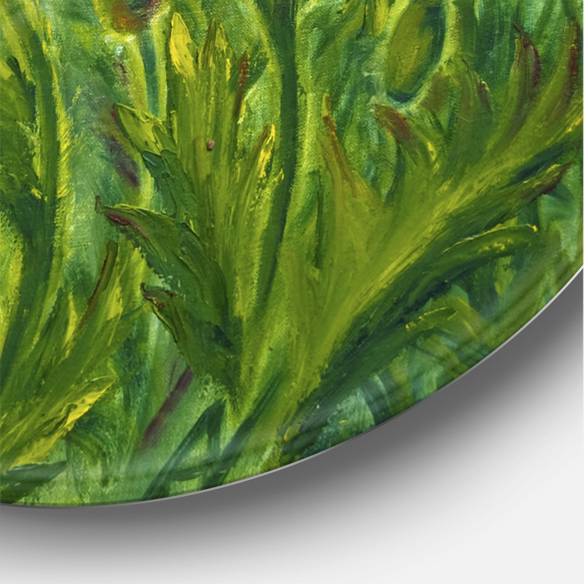 Designart 'Red Blossoming Poppies Over Wild Green III' Traditional Circle Metal Wall Art 11x11 - Disc of 11
