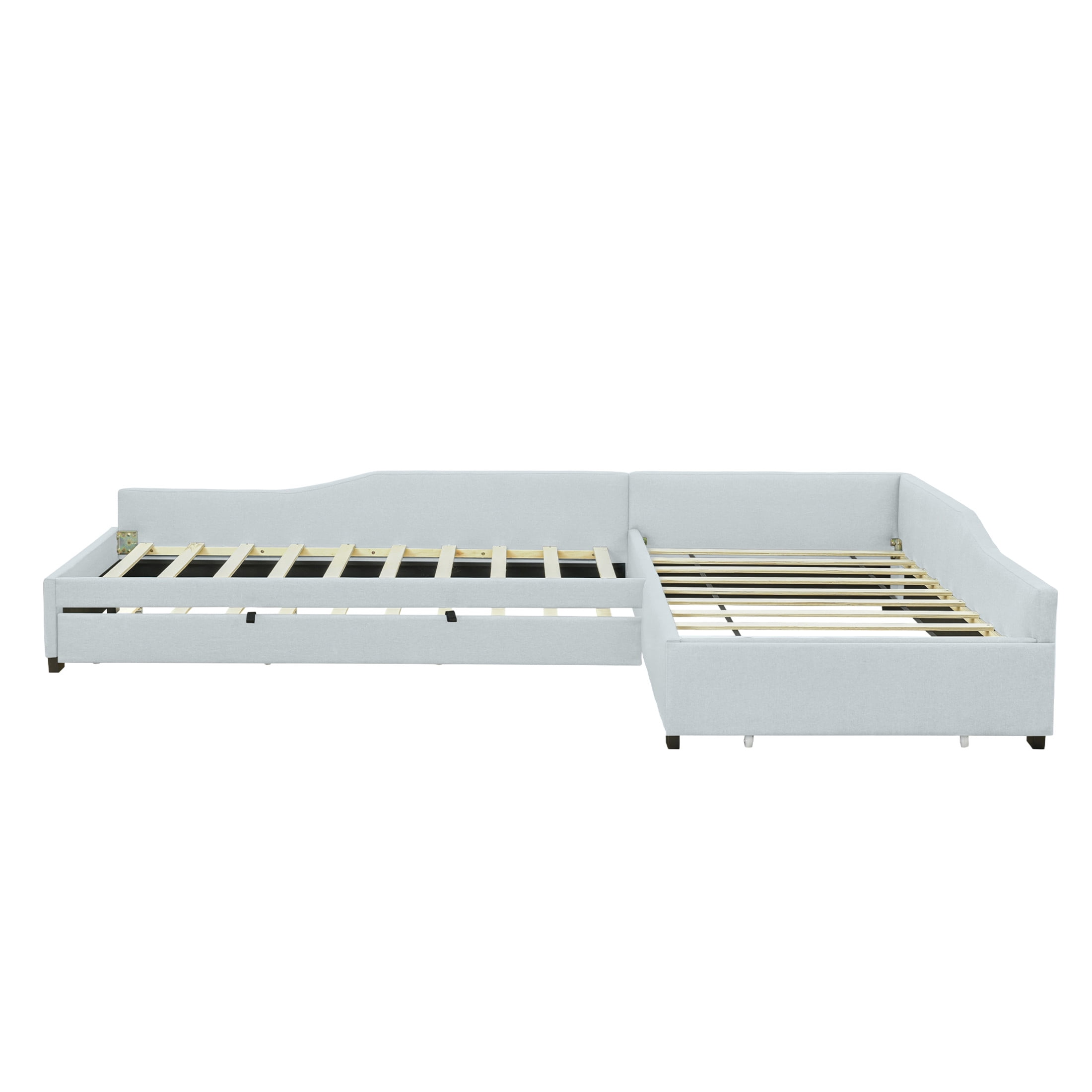 Noble House Orielle Linen Upholstered Double Twin Daybed with Extra Trundle and Storage Drawer, Plywood Frame, Beige