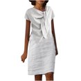 thumbnail image 1 of Jusqu'à 65 % de Réduction! Robes de Mode d'Été pour Femmes 2024 Grande Taille Col Rond Noué Manches Courtes Couleur Coton Lin Robe Longueur Genou avec Manches Courtes et Col Rond, 1 of 5
