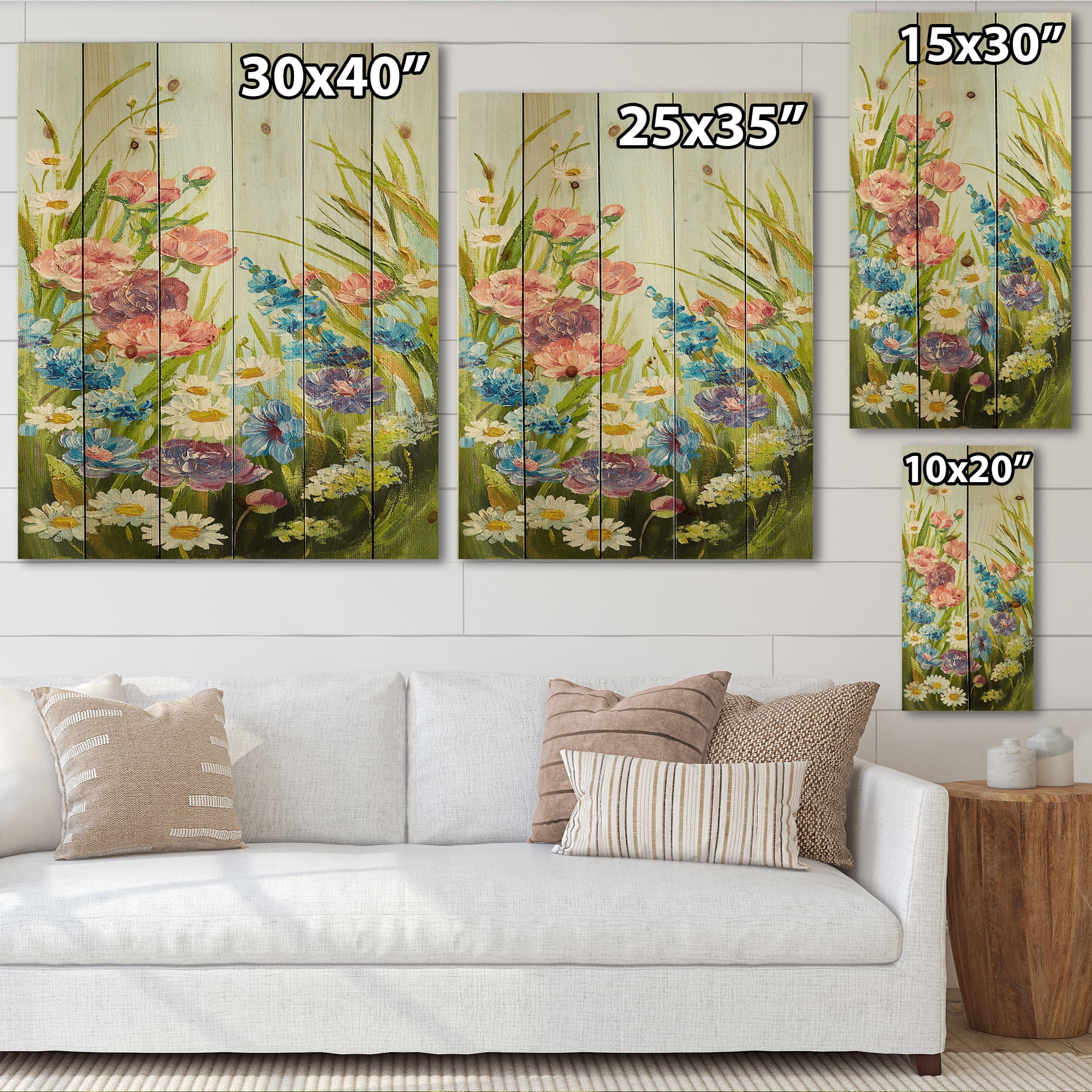 Designart 'Still Life Of Colorful Wildflowers With Leaves III' Traditional Print on Natural Pine Wood