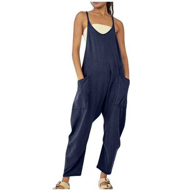 Conjunto de mono con tirantes, bolsillos y cremallera, de color liso, informal y a la moda, para mujer