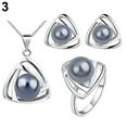 thumbnail image 4 of VEAREAR Women's Party Jewelry Set Faux Pearl Triangle Pendant Necklace Earrings Ring, 4 of 5