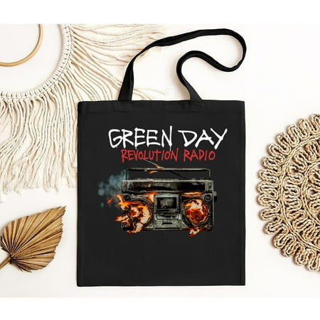 vintage Green Day Revolution Radio Band Tote Bag Black  Tote Bag  Your Go To For Effortless Fashion.  S--TH6088