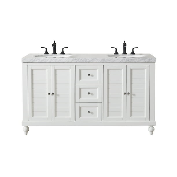 Stufurhome Kent 60 Inch White Double Sink Bathroom Vanity ...