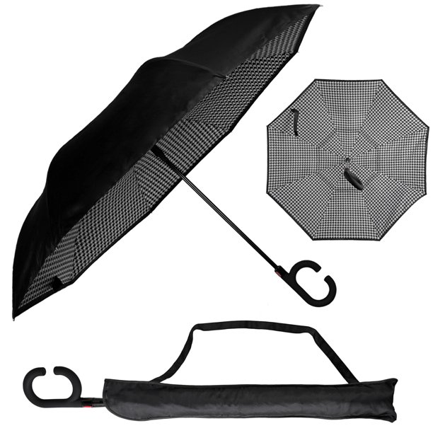 Urban Den Inverted Umbrella for Heavy Rain | UV Umbrella | Sun Protection | Auto Open Close | Hands Free Houndstooth