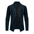 thumbnail image 3 of ZCFZJW Men's Full Zip Cardigan Sweater Fall Winter Solid Color Long Sleeve Slim Fit Cable Knitted Zip Up Sweater Lightweight Thin Jacket Coat Outwear Navy XXXL, 3 of 7