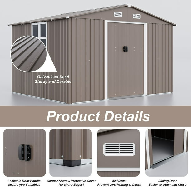 Gotland 10 x 8 FT Metal Tool Storage Shed - Waterproof Outdoor