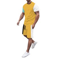 Cathalem T Shirt and Shorts Set Men Fashion Men's Tracksuits 2 Piece Casual Athletic Outfits Short Sleeve Track Suits for Men Set(Yellow,XXXL)