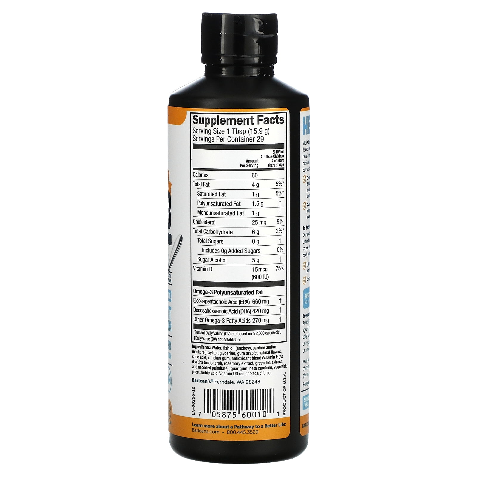 Barlean's Seriously Delicious®, Omega-3 From Fish Oil + Vitamin D, Mango Peach Smoothie, 16 oz (454 g)