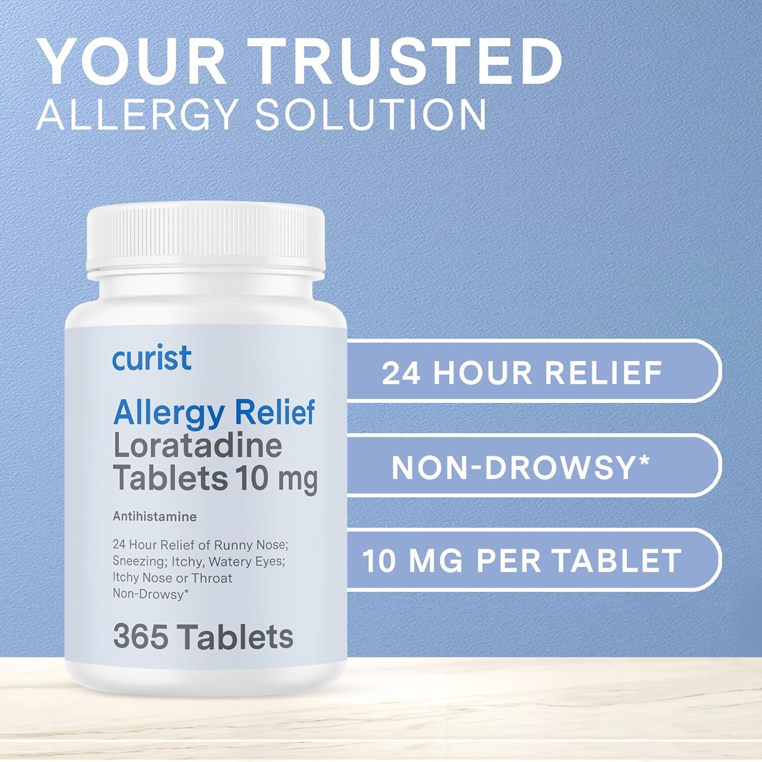 Curist Allergy Relief Loratadine 10 mg 365 Ct Tablets | Non-Drowsy 24 Hour Antihistamine Allergy Medicine for Adults | Compare to Claritin & Alavert
