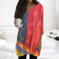 thumbnail image 2 of WTOBBY Women's Fashion Casual Retro Geometric Print V-Neck Mid-Length Tunic Tops with Pockets, 3/4 Sleeve Blouses, Comfortable Shirt for Daily Style,Red M, 2 of 5