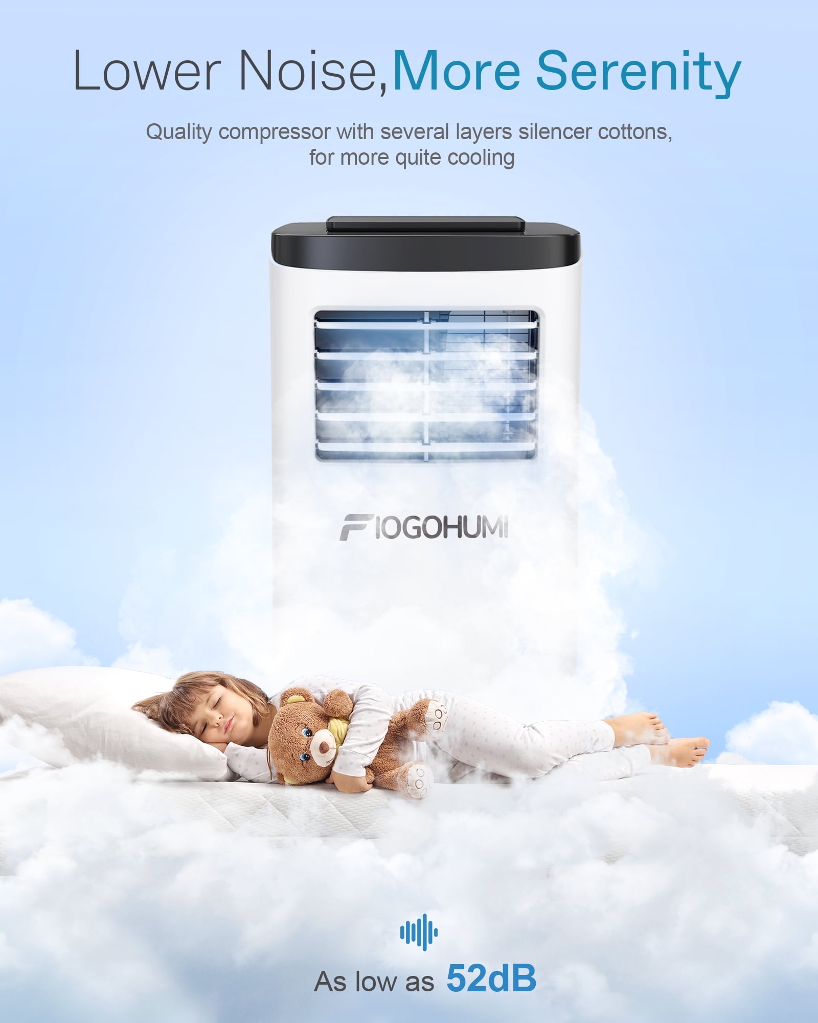 FIOGOHUMI 8000BTU Portable Air Conditioner,250 sq.ft 3 in 1 AC with 24-Hour Timer,Automatic Defrost