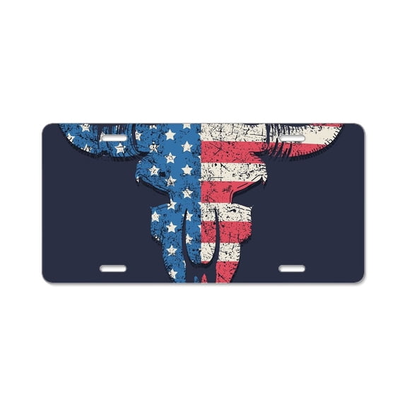 CafePress - American Flag Buffalo Skull - Aluminum License Plate, Front License Plate, Vanity Tag