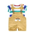 thumbnail image 5 of Gyratedream Boys Girls Stripe Tee+Rainbow Pocket Overalls Shorts Kid Summer Outfit Set, 5 of 5