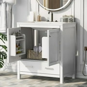 30 Bathroom Vanity with Single Sink, Combo Cabinet Undermount Sink, Bathroom Storage Cabinet with 2 Doors and a Drawer, Soft Closing, Multifunctional Storage, Solid Wood Frame, White