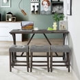 thumbnail image 4 of Industrial 4 Piece Bar Table Set with Power Outlet Breakfast Table Behind Couch Table with 3 Padded Stools for Kitchen Living Room Dining Room Dark Gray, 4 of 7