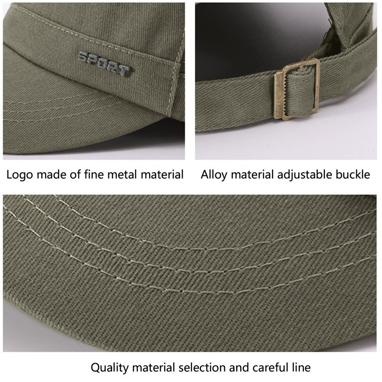 Shenmeida Quick Dry Sweat-absorbing Flat Top Cadet Caps Adjustable Military  Stylish Flat Top Hats for Men