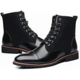 thumbnail image 3 of Botas impermeables, botines para hombre, botas casuales de felpa cálidas para hombre, puntera cuadrada con empalme, zapatos de negocios para hombre, 3 of 5