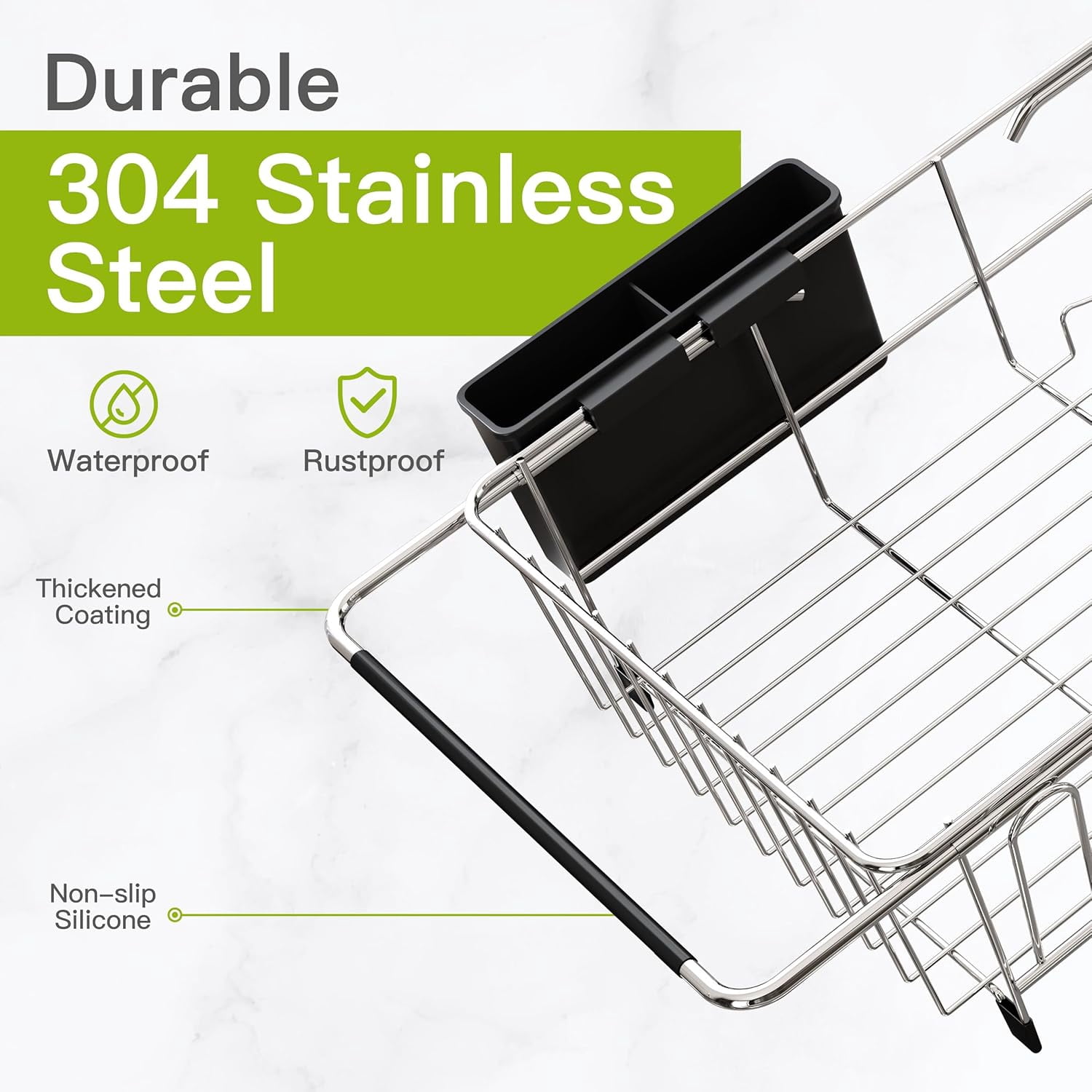MMIZTFC Dish Drying Rack in Sink, Expandable Stainless Steel Dish Drainers for Kitchen Counter, Dish Dryer Rack for Inside Sink, Over The Sink Dish Racks with Utensil Holder, Silver