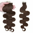 thumbnail image 6 of Benehair 100% Real Remy Human Hair Extensions Tape In Skin Weft Full Head Body Wave Brown Invisible Thick 20 pcs 40pcs 12"-24", 6 of 11