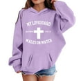 thumbnail image 4 of Tfken Toddler Child Girls Hoodies Long Sleeve Cross Print Tops Outdoor Casual Light Purple Sweatshirt Size 3-4 Years, 4 of 4