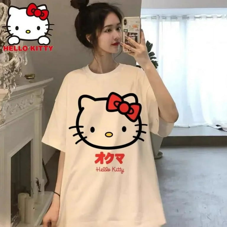 HELLO KITTY 洋服カバー二組 Kawaii Hello Kitty Shirt Y2k Top Women Clothes Cotton