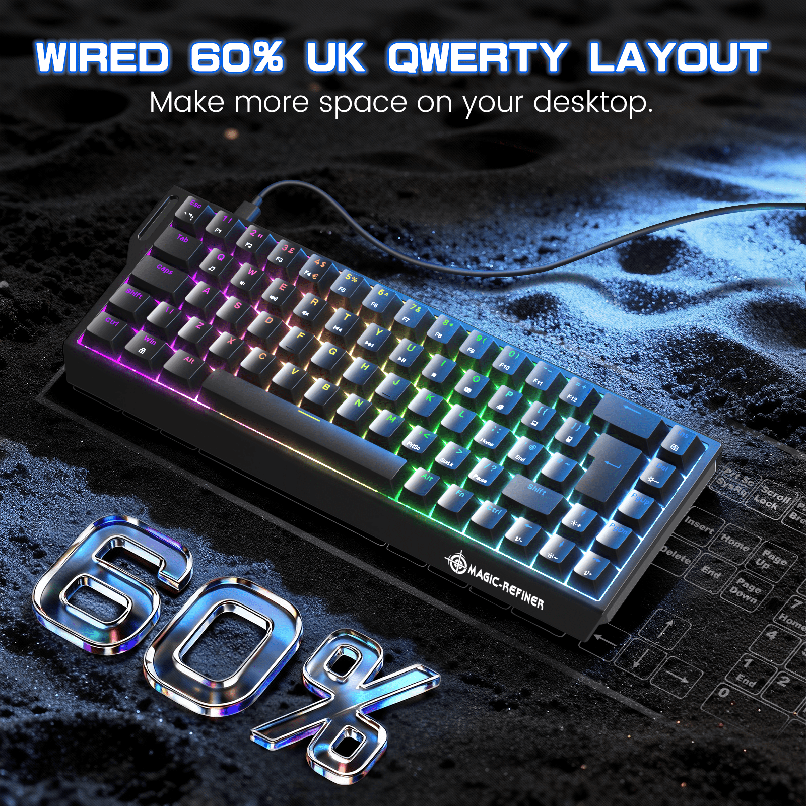 MAGIC-REFINER X68 HE Wired 60% Hall Effect Rapid Trigger Mechanical RGB Gaming Keyboard with 8K Polling,0.04mm RT Accuracy,Magnetic Switch,Adjustable Actuation,Snap Tap for PC Mac Esport Gamer(Black)