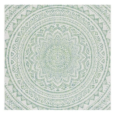 SAFAVIEH Courtyard Josiah Floral Medallion Indoor/Outdoor Area Rug, Ivory/Green, 6'7" x 6'7" Square