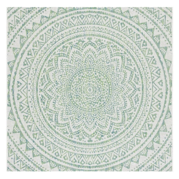 SAFAVIEH Courtyard Josiah Floral Medallion Indoor/Outdoor Area Rug, Ivory/Green, 6'7" x 6'7" Square