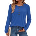 thumbnail image 2 of Hogleaql Womens Henley T-Shirt Soft Long Sleeve Trendy Shirts Lightweight Button Relaxed Fit Loose Fit T Shirts Dark Blue S, 2 of 5