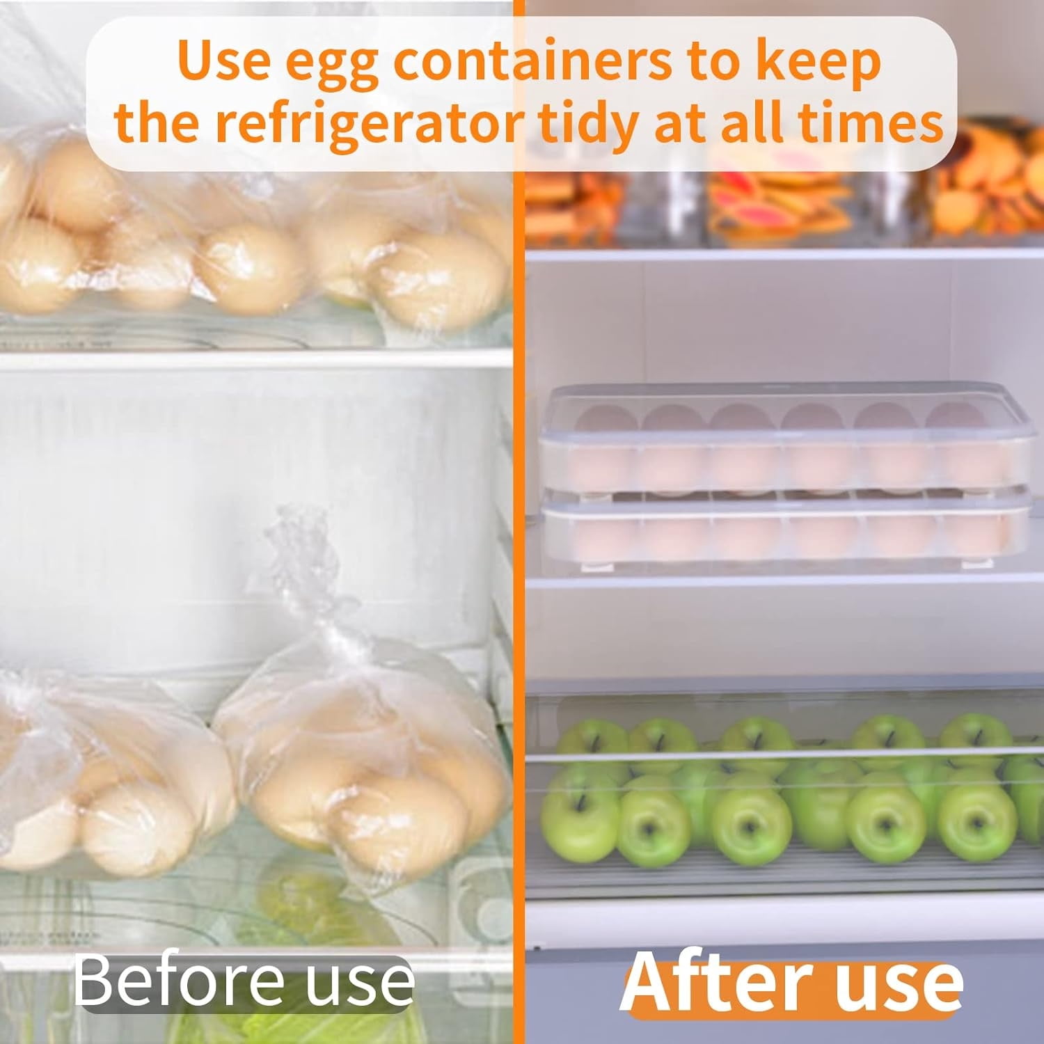Portable Egg Carrier,Happon 2Pcs Egg Holders,Plastic Egg Tray with Lid,24-Cavity Egg Container,Clear Storage Egg Tray,Egg Storage Stackable Plastic Egg Boxes