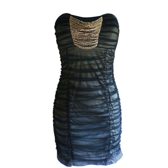 Trixxi Black Strapless Ruched Embellished Mesh Dress, Women's Juniors Women's Size 3