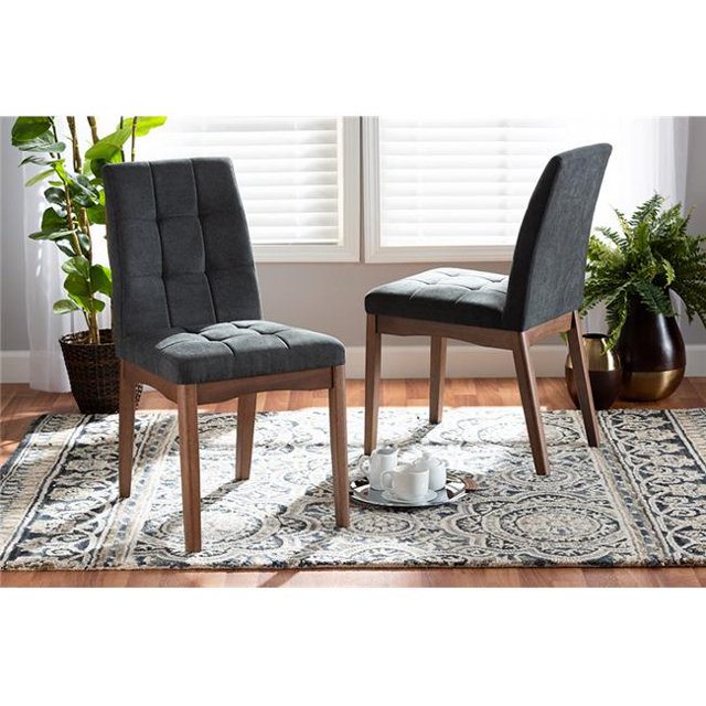 Wholesale Interiors RDC714-Dark Grey-Walnut-DC Baxton Studio Tara Mid-Century Modern Transitional Dark Grey Fabric Upholstered & Walnut Brown Finished Wood 2 Piece Dining Chair Set