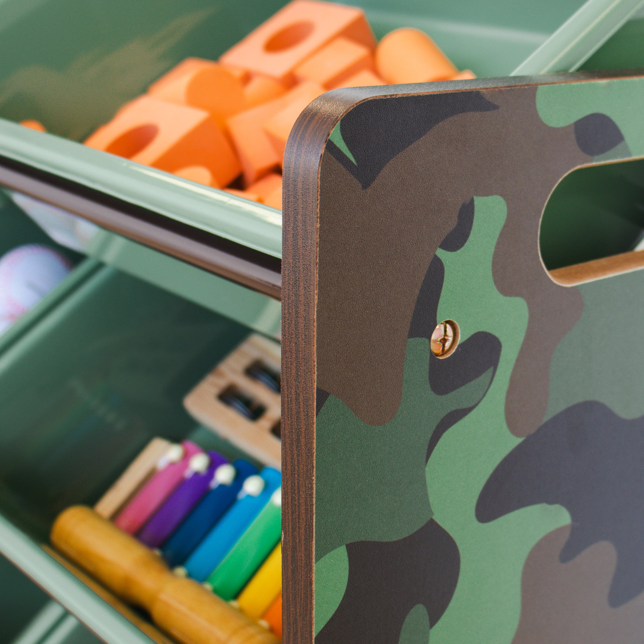 Humble Crew Toy Storage Organizer with 12 Plastic Storage Bins, Army Green Camo