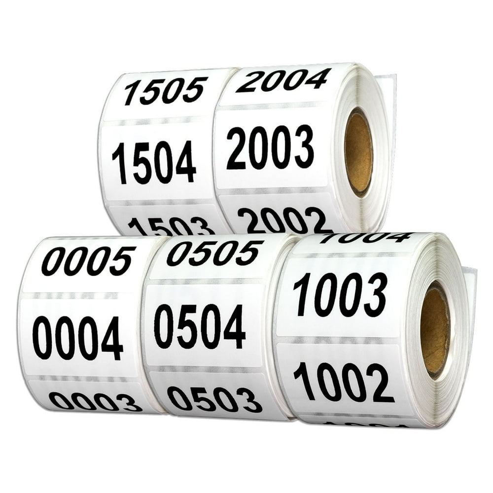 Consecutive Number Stickers 0001 to 2500 (1.5 x 1 inch, 500 Stickers
