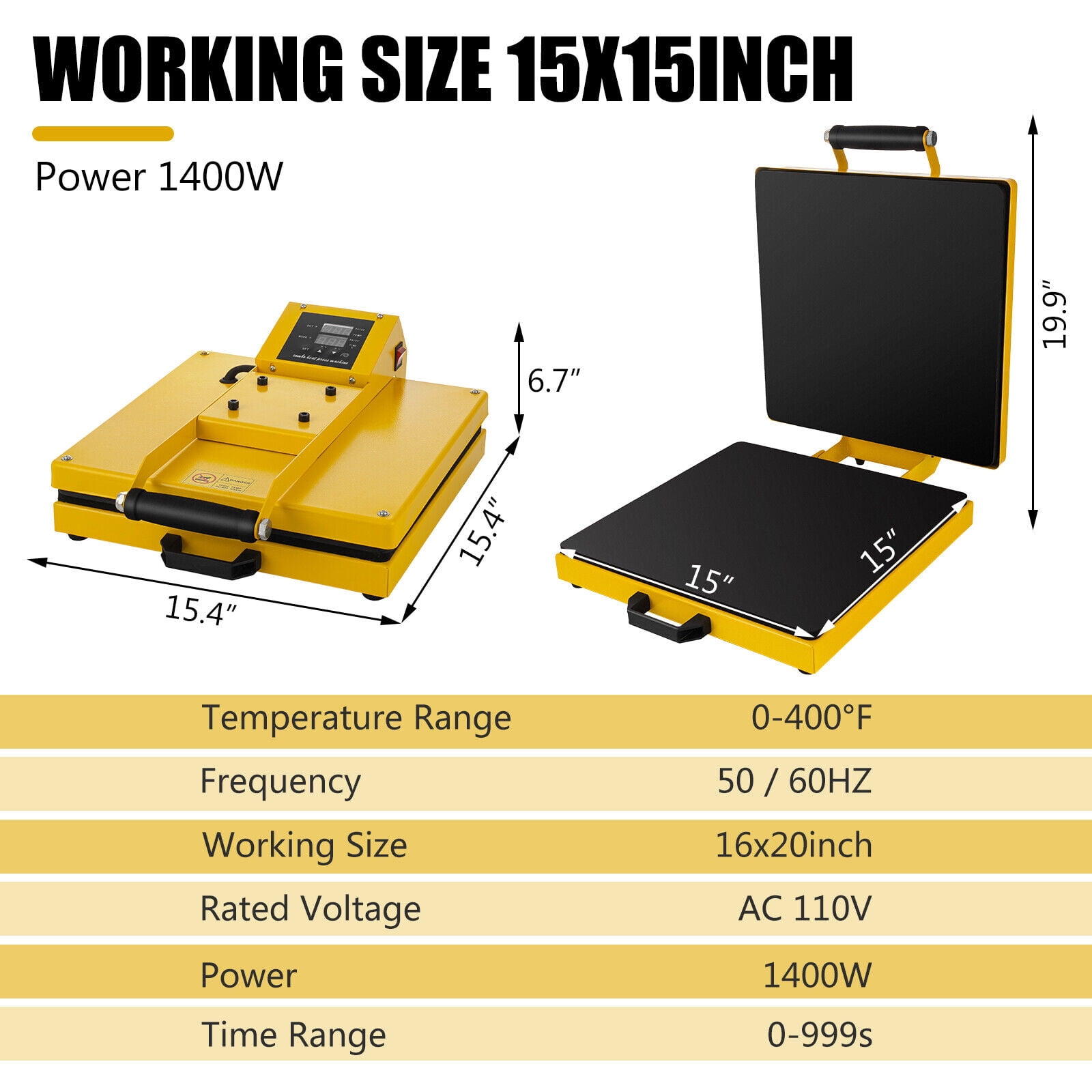 SHZOND Clamshell Heat Press Machine 15 x 15 Inch Large Heat Press Digital Control Heat Transfer Machine for T-Shirts, Bag, Mouse Pad