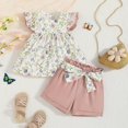 thumbnail image 3 of Gubotare Outfits for Girls Toddler Ruched Flower Print Tops Shorts Set Casual Clothes Girl Clothing (Pink,12-18 Months), 3 of 4