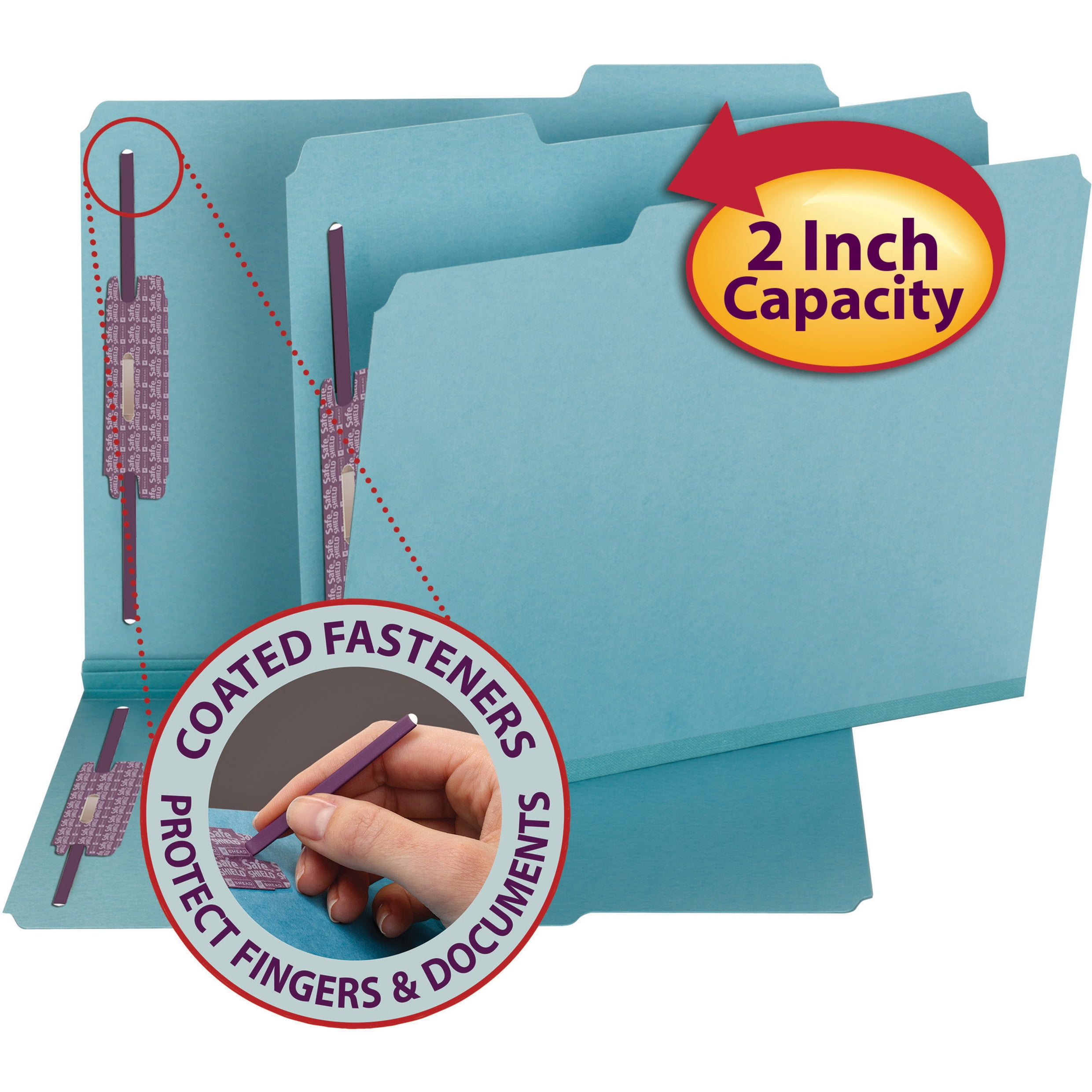 Smead 14937 Colored Pressboard Fastener Folders, Letter, 1/3 Cut, Blue, 25/Box
