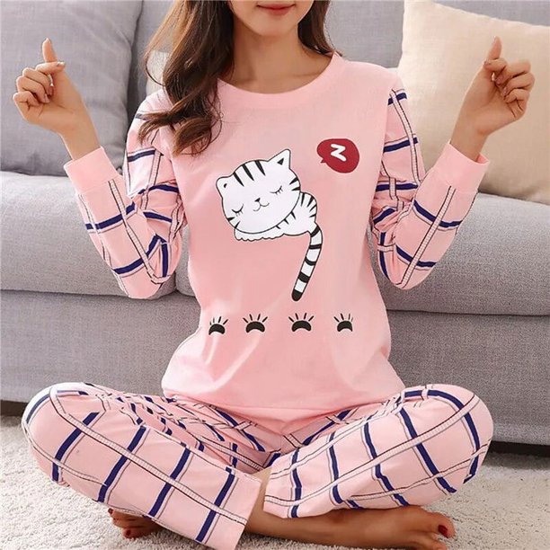 Autumn 2pieces Pyjamas Set Women Thin Sexy Sleepwear Lovely Home Suit 2023 Round Neck Girls Sleepwearlong Sleeve Pajamas