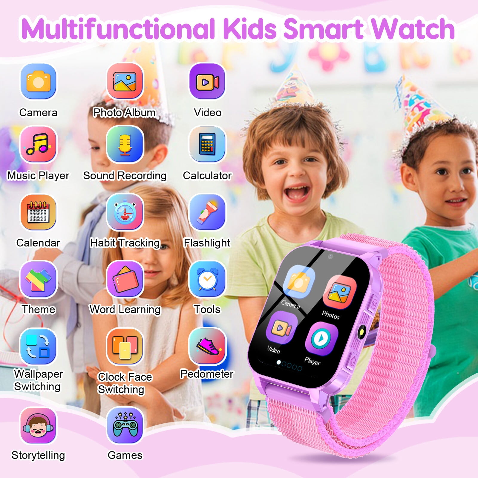 Eurhowing 1.83" Smart Watch for Kids 3-12, 30 Games, Habit Tracking, Music Player, Video, Alarm Clock, HD Touchscreen, Educational Toys Birthday Christmas Gifts for Boys Girls, Purple