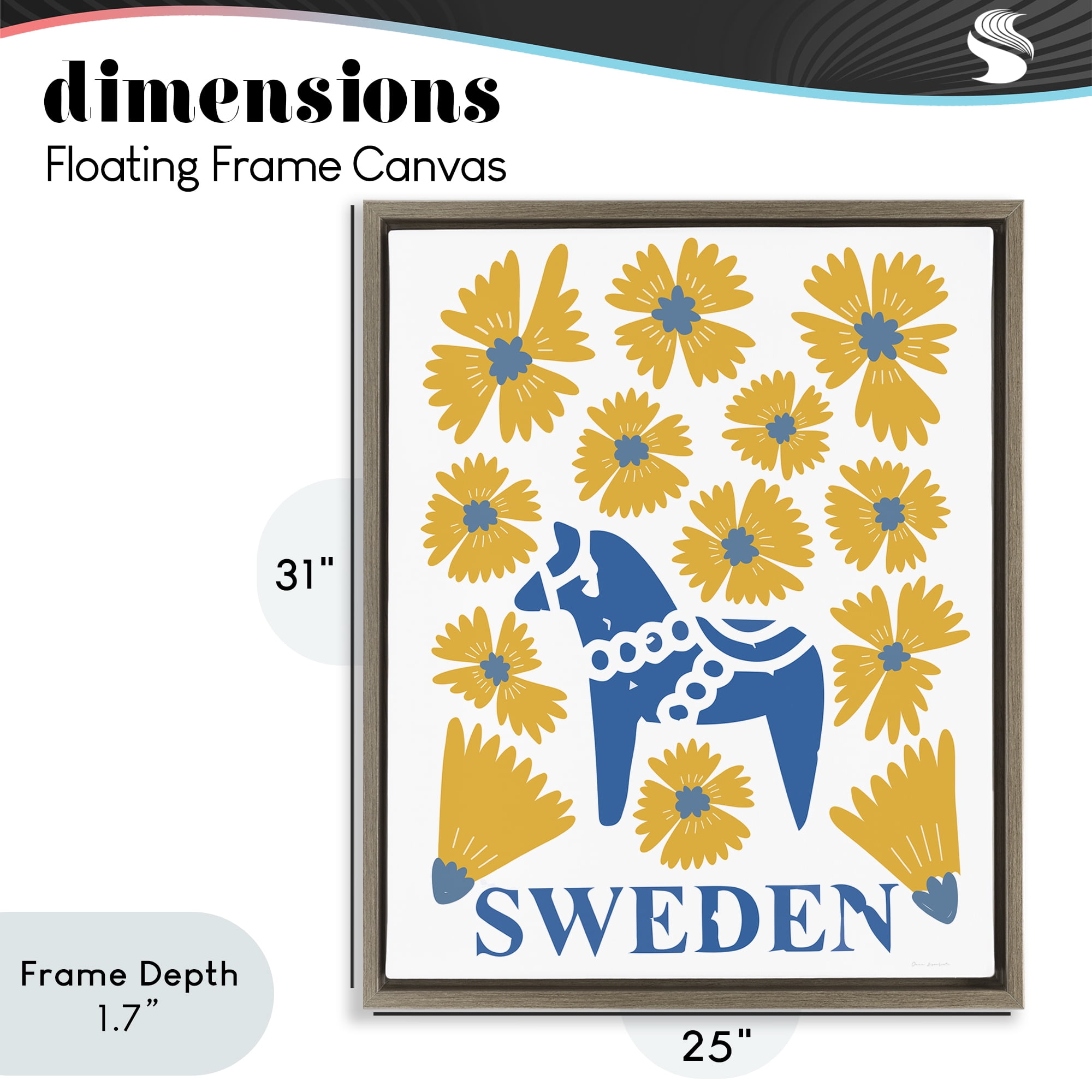 Stupell Industries Swedish Folk Flowers Brown Framed Floater Canvas Wall Art, design by Omar Escalante