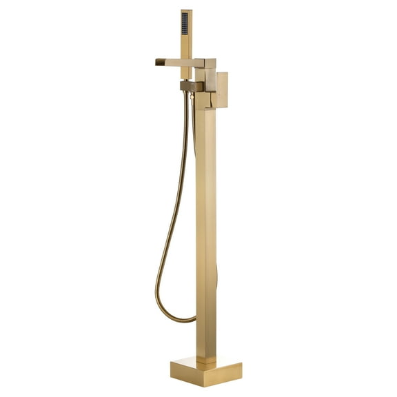WOWOW Single-Handle Freestanding Tub Faucet with Hand Shower in Brushed Gold