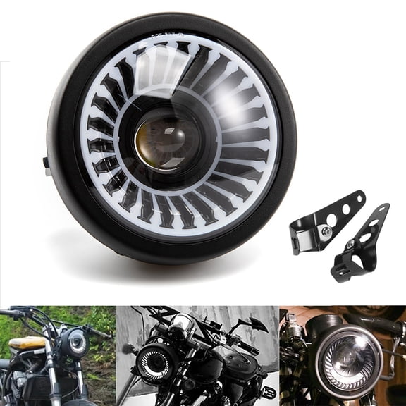 evomosa Motorcycle Universal 6.5" Headlight Round Headlamp with DRL Hi/Lo Beam for Motorbikes Cruisers Choppers Cafe racers