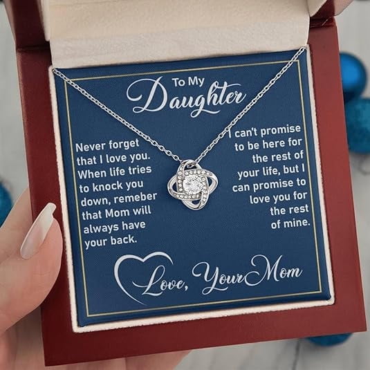 To My Daughter Necklace Gift From Mom, Mother-Daughter Jewelry with Message Card, Perfect Birthday Christmas
