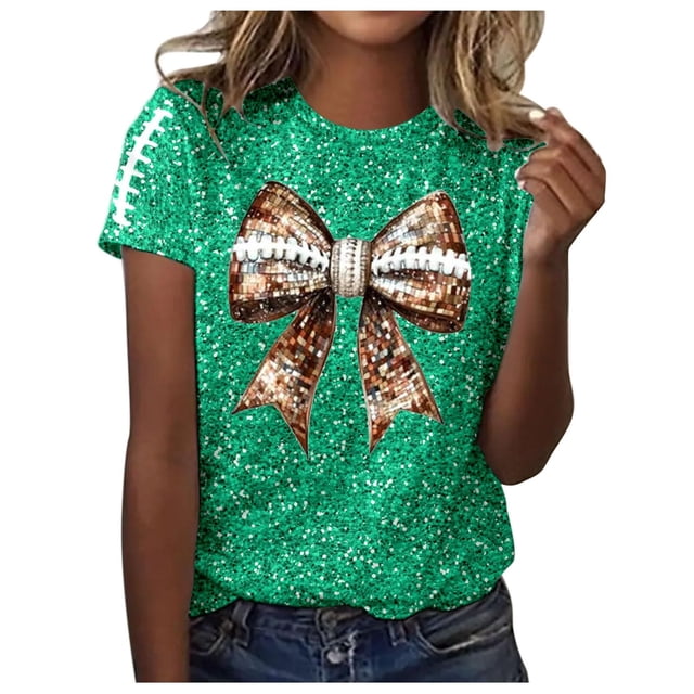 Blusas de Manga Corta para las Mujeres, Moda Impresa Cuello Redondo Camiseta Superior, Ligero Poliéster Casual