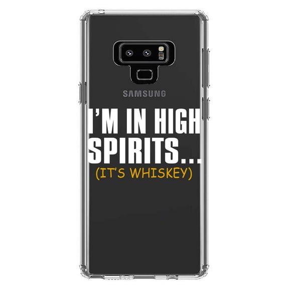 DistinctInk Clear Shockproof Hybrid Case for Samsung Galaxy Note 9 - TPU Bumper Acrylic Back Tempered Glass Screen Protector - I'm in High Spirits (It's Whiskey)