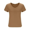 thumbnail image 6 of LADIGASU Women's V-neck Raglan Shoulder Split Short-Sleeved Solid Color Top Casual T-shirts Fashion Blouses, 6 of 7
