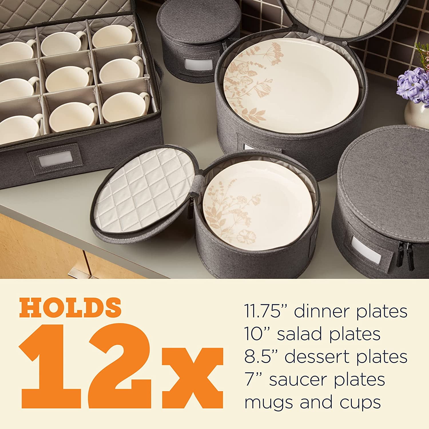 Dinnerware Storage - Gray Twill Hard Side Set, Dinnerware and China Storage